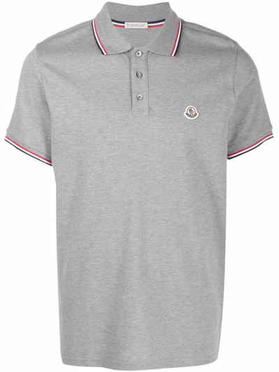 Shop Moncler Logo-patch Polo Shirt In Grau
