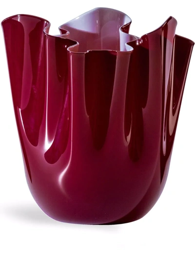 Shop Venini Fazzoletto Opalino Two-tone Vase In 红色