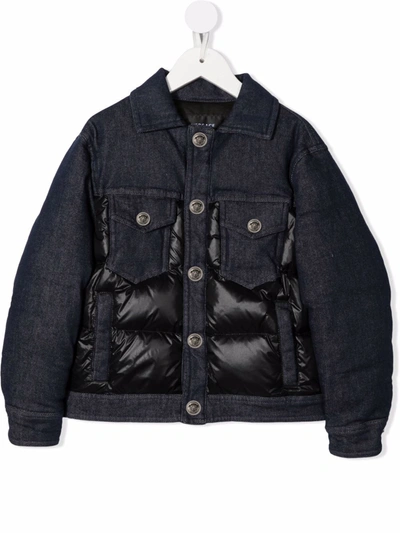 Shop Versace Padded Button-up Denim Jacket In 蓝色