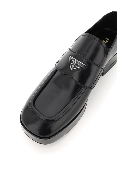 Shop Prada Platform Loafers In Brushed Leather In Black