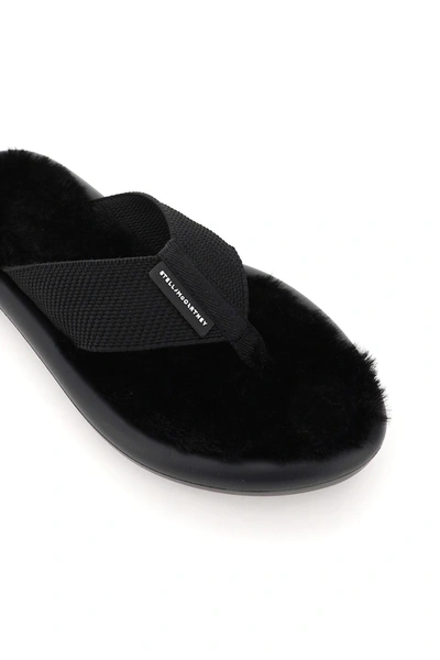 Shop Stella Mccartney Air Thong Mules With Faux Fur In Black