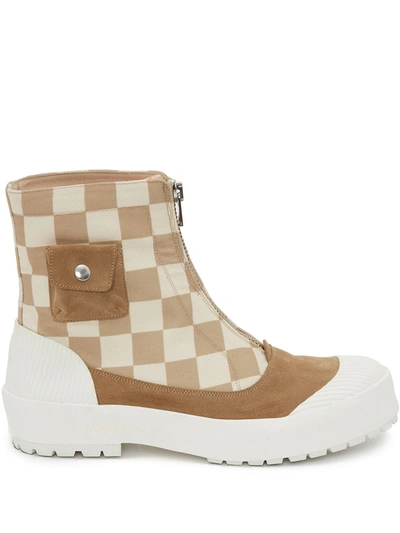 Shop Jw Anderson Check-print Ankle Boots In Nude