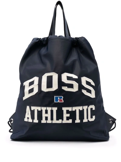 Shop Hugo Boss Logo-embroidered Drawstring Bag In Blau