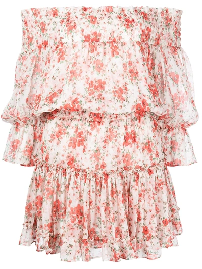 Shop Misa Darla Floral-print Off-shoulder Dress In Rosa