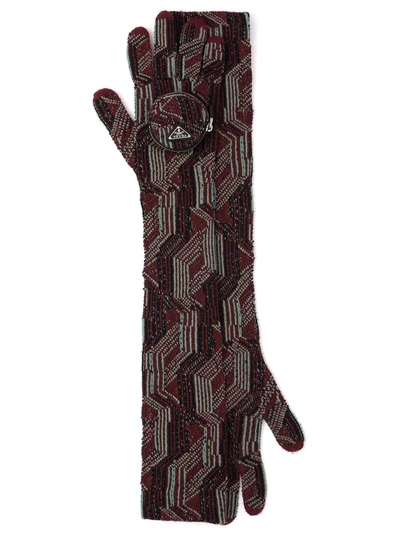 Shop Prada Jacquard-woven Wool Gloves In Rot