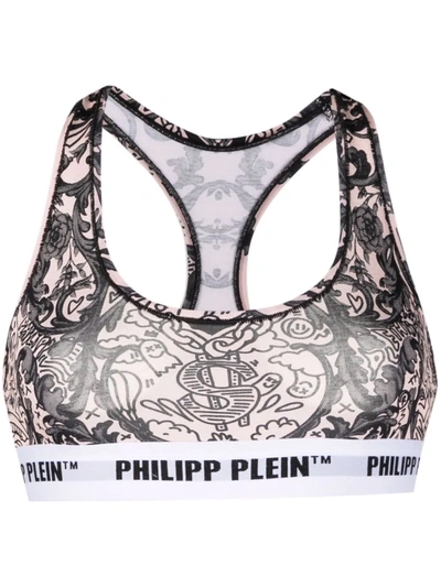 Shop Philipp Plein New Baroque Print Bra In Pink