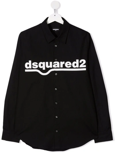 Shop Dsquared2 Teen Logo-print Cotton Shirt In Black