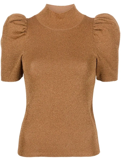 Shop Alice And Olivia Issa Mock Neck Knit Top In Brown