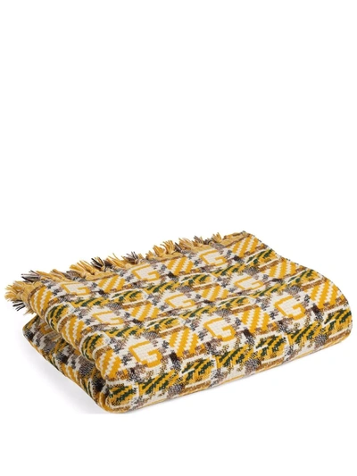 Shop Gucci Tartan Check Frayed Throw In Yellow