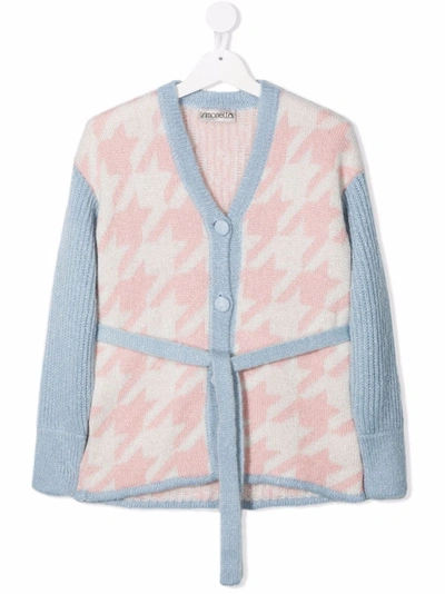 Shop Simonetta Houndstooth Panelled-knit Cardigan In Pink