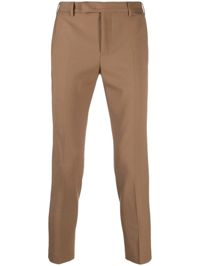 Shop Pt01 Pressed-crease Slim-fit Tailored Trousers In Brown