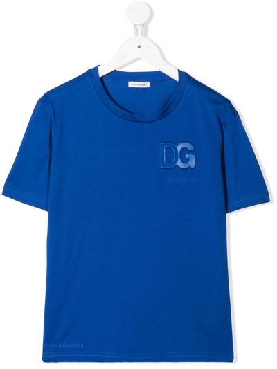 Shop Dolce & Gabbana Embroidered-logo Short-sleeved T-shirt In Blue