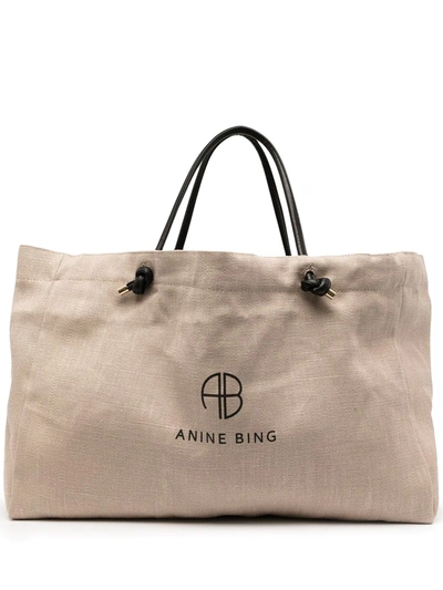 Shop Anine Bing Saffron Logo-print Tote In Braun