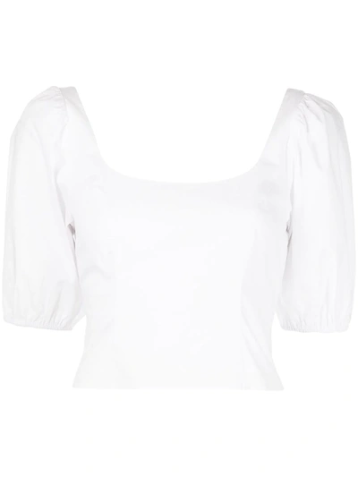 Shop Staud Papaya Puff-sleeve Cropped Blouse In Weiss