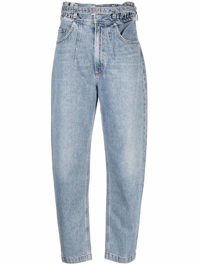Shop Agolde High-rise Tapered Jeans In Blue