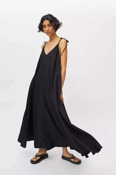 Shop Fame And Partners Talin Tie-shoulder Maxi Dress In Black