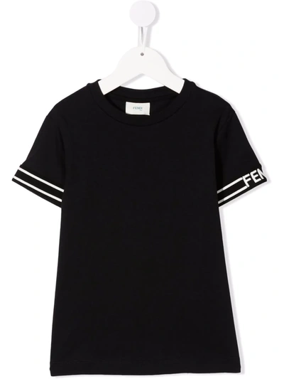 Shop Fendi Logo-print Sleeves T-shirt In 黑色