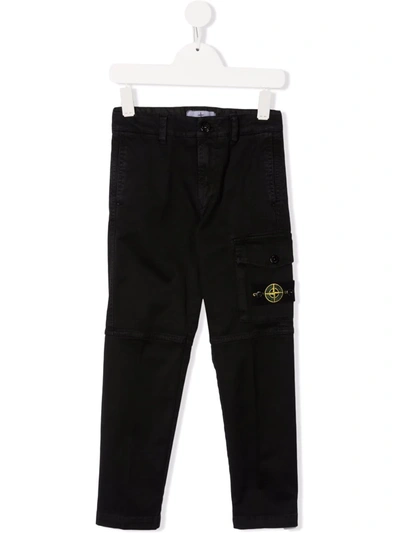 Shop Stone Island Junior Slim-cut Logo Trousers In 黑色