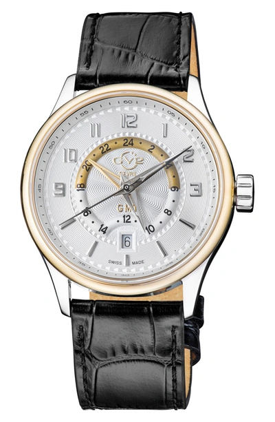 Gevril Gv2 Men's Giromondo Black Leather Swiss Quartz Strap Watch 42 Mm In Black