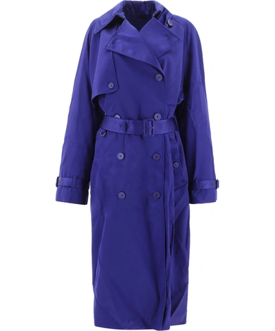 Shop Balenciaga "backwrap" Trench Coat In Blue