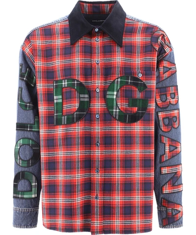 Shop Dolce & Gabbana "dg" Tartan Overshirt In Red