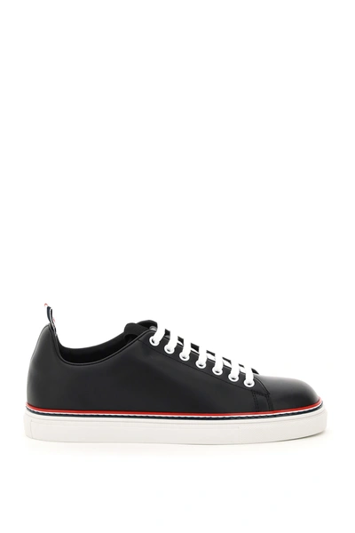 Shop Thom Browne Leather Low-top Sneakers In Black (black)