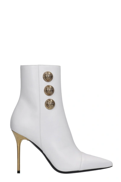 Shop Balmain Roni High Heels Ankle Boots In White Leather