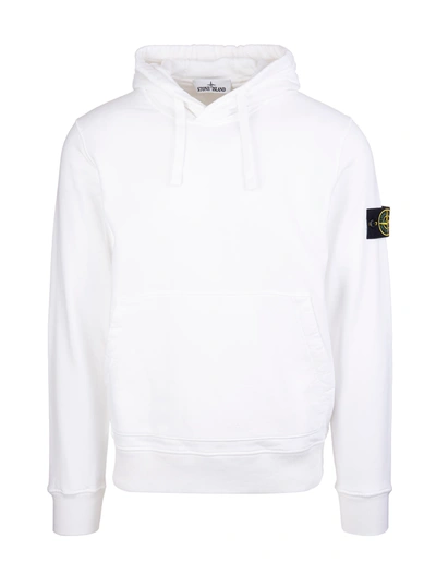 Shop Stone Island Man White Hoodie With Logo Patch