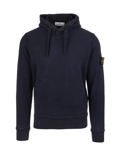Shop Stone Island Man Navy Blue Hoodie With Logo Patch
