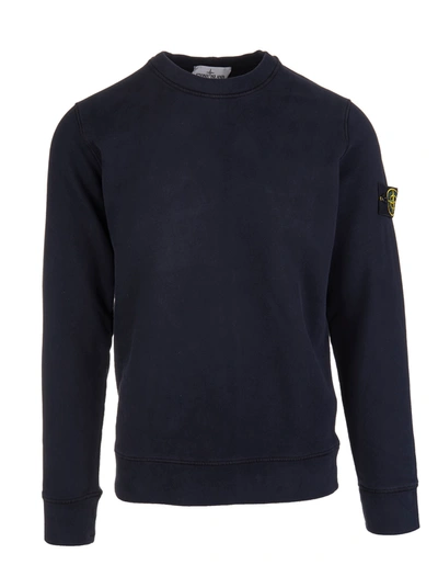 Shop Stone Island Man Navy Blue Round Neck Sweatshirt With Logo Patch
