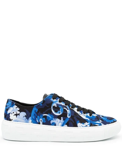 Shop Versace Greca Baroccoflage-print Sneakers In Blau