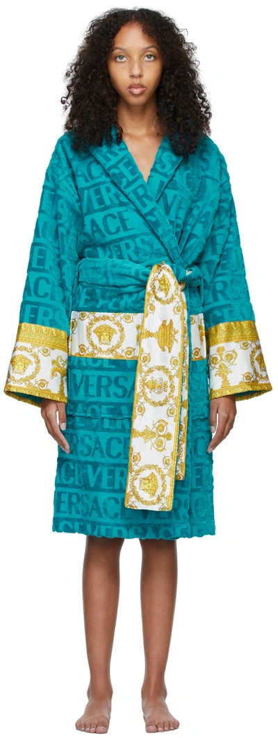 Shop Versace Blue 'i Love Barocco' Bath Robe In Z4882 Blue