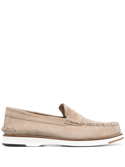 Shop Tod's Beige Penny-bar Loafers In Neutrals