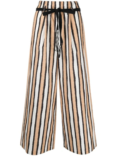 Shop Alysi Striped Palazzo Trousers In Brown