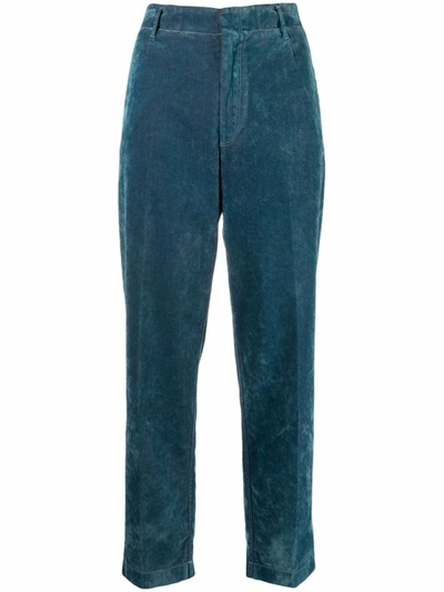 Shop Forte Forte Slim-cut Velour Trousers In Blue