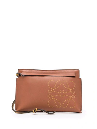 Shop Loewe Logo-print Clutch Bag In Brown