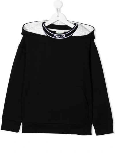Shop Fendi Logo-neckline Hoodie In Black