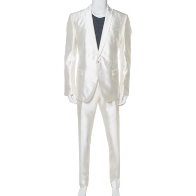 Pre-owned Dolce & Gabbana Cream Silk Martini Suit Xl