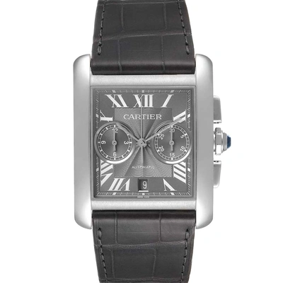 Pre-owned Cartier Grey Stainless Steel Tank Mc Chronograph W5330008 Men's Wristwatch 34 X 44 Mm