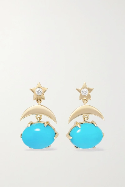 Shop Andrea Fohrman Mini Cosmo 14-karat Gold, Turquoise And Diamond Earrings