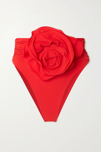 Shop Magda Butrym Appliquéd Ruched Bikini Briefs In Red