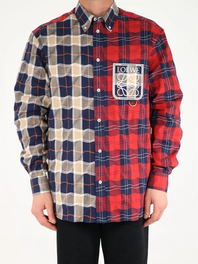 Shop Loewe Patchwork Distorted Check Shirt In Multi