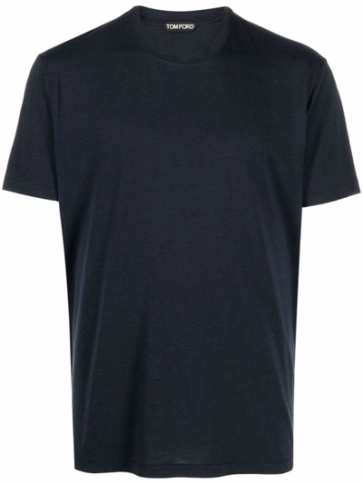 Shop Tom Ford Crewneck Shortsleeved T-shirt In Navy Blue