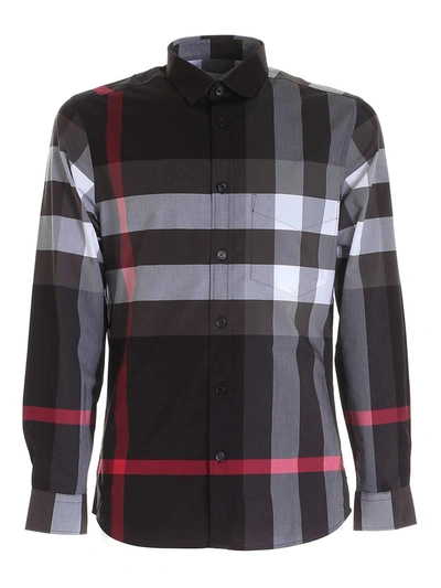 Shop Burberry Somerton Shirt In Black White And Red