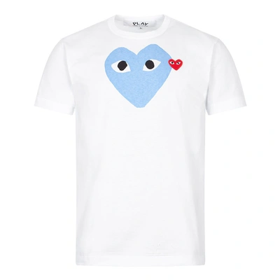 Shop Comme Des Garçons Play Blue Heart Logo T-shirt In White