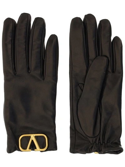 Shop Valentino Vlogo Gloves In Black