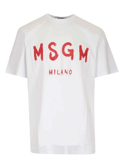 Shop Msgm Logo T-shirt In White And Red
