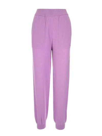 Msgm Merino-blend Knitted Track Pants In Purple