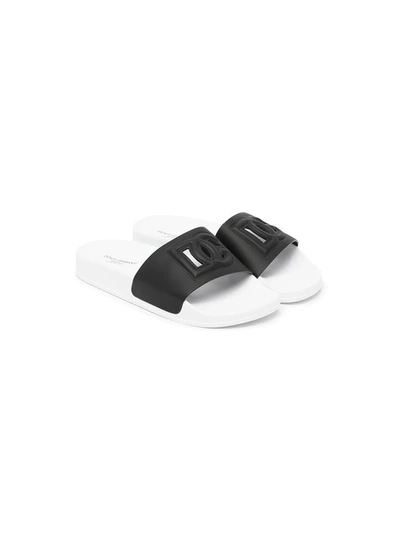 Dolce & Gabbana Logo-detail Two-tone Slides In Black
