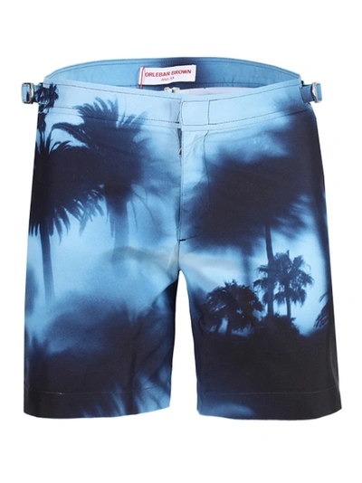 Shop Orlebar Brown Blue Panoramic Palm Trees Swim Trunks